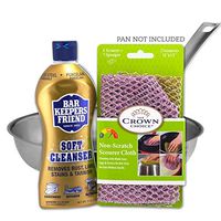 Pot Cleaner Set - Best for Stainless Steel Cleaning Pots Pans - Bar Keepers Friend Soft Cleanser and Heavy Duty Non Scratch Scourer Set