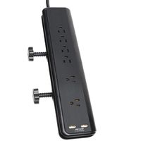 Clamp on 6 Outlet 6FT Power Strip with 2 USB Charger & Screw-ON Workshop Cubicle Strip - Fast iPhone Smartphone & Tablet Charger
