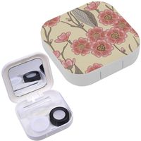 Portable Contact Lens Case Box Travel Kit Mirror + Bottle + Tweezers Container Holder [ Floral ]