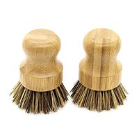 AUEAR, 2 Pack Natural Bamboo Cleaning Scrub Brush Coconut Bristles for Cast Iron Skillet Pots Pans
