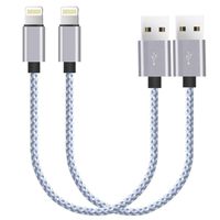 Charging Cables, CableCord Short Lightning Nylon Braided USB Cable Charge/Data Sync USB Compatible for iPhoneX Case /8/8 Plus/7/7 Plus/6/6s Plus,iPad Mini- Silver White 8-inch, 2-Pack