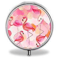 IMLONE Pill Organizer, Customized Flamingo Pill Boxes with 3 Components and Mirror for Travelling and Daily Needs