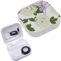 Portable Contact Lens Case Box Travel Kit Mirror + Bottle + Tweezers Container Holder [ Japanese Crane Chrysanthemum ]