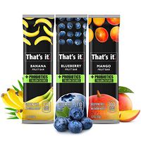 That’s it. Probiotic Variety Pack Banana, Blueberry, Mango Fruit Bar 2 Billion CFU, Active Cultures to Promote Healthy Gut & Digestion 100% Real All Natural 2 Ingredients, Whole 30 Compliant (10 Pack)