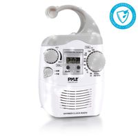 Hanging Waterproof Shower Clock Radio - Wireless Mini Portable Waterproof Battery Operated Shower Radio Speaker w/ Digital Clock, LCD Screen for Home, Beach, Hot Tub, Bathroom, Outdoor - Pyle PSR6