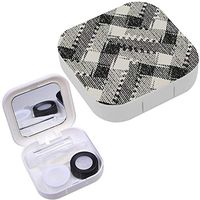 Portable Contact Lens Case Box Travel Kit Mirror + Bottle + Tweezers Container Holder [ Monochrome Zigzag Motif Brushed ]