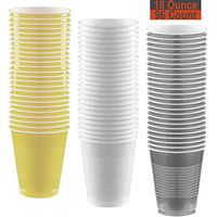 18 oz Party Cups, 96 Count - Light Yellow, White, Silver - 32 Each Color