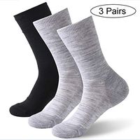 Forcool Diabetic Socks, Merino Wool Non Binding Loose Top Non Blister Seamless Toe Cushioned Sole Wide Calf Crew Diabetes Socks Edema Socks Dress Socks, Medium, 2 Pairs Gray& 1 Pair Black