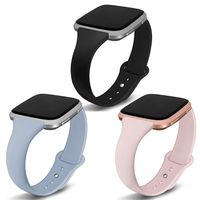 Kmasic Compatible Versa Bands 3 Pack, Narrow Slim Soft Silicone Small Replacement Wristband for Versa/Versa Lite Edition Women Men, Black/Sand Pink/Light Blue, Large