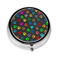 Colorful Animal Paw Prints Pill Box Organizer, Medicine Vitamin Holder with 3 Compartment, Portable Pill Case for Pocket Purse Travel Gift