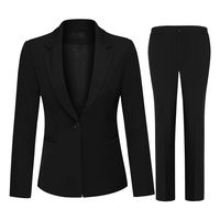 Women's 2 Piece Office Lady Business Suit Set Slim Fit Blazer Pant (Suit Set-Black2, XS)
