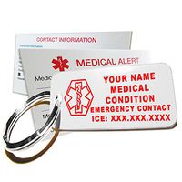 My Identity Doctor - Custom Engraved Medical Alert ID Keychain Tag, Plastic, Rectangle, White, Small 2.25 x .79 Inch