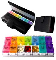 Zzteck Pill Organizer 2 Times a Day Weekly Extra Large AM PM Medicine Case 7 Day Travel Pills Box Daily Vitamin Container Fish Oil Holder -PU Leather Case to Protect Light Deterioration Fits in Purse