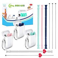 BVN Silicone Straws with Case, 3 Pack 4 Straws Portable with Carrying Case and Cleaning Brush, BPA Free- Green Pink Blue and Grey