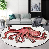 RUGSMAT Octopus Non-Slip Area Rug Pad Round,Artistic Stylized Image of Octopus Underwater Wildlife Animal Illustration Print Protect Floors While Securing Rug Making Vacuuming,Diameter-47 Inch