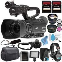 JVC GY-HM250 GY-HM250U UHD 4K Streaming Camcorder + 64GB SDXC Card + 62mm 3 Piece Filter Kit + 62mm Wide Angle Lens + 62mm 2X Lens + JVC QAN0067-003 Microphone + Sony MDR-7506 Headphones Bundle