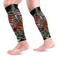 Calf Compression Sleeves 2 Pieces Skeleton Ribs and Flowers Calf Guard Great for Running, Cycling, Maternity, Travel, Nurses