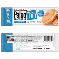 Julian Bakery Paleo Thin Protein Bar | Glazed Donut | Egg White Protein | 20g Protein | 5 Net Carbs | 12 Bars