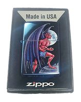 Zippo Custom Lighter - Blue Sapphire Winged Devil Demon w/Full Moon