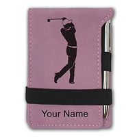 Mini Notepad, Golfer Golfing, Personalized Engraving Included (Pink)