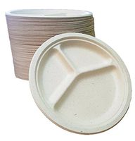 100% compostable 10" - 3 COMPARTMENT DISPOSABLE PLATES - (125 COUNT), made from bamboo & sugar cane , excellent strength