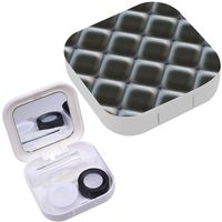 Portable Contact Lens Case Box Travel Kit Mirror + Bottle + Tweezers Container Holder [ Gray Upholstery Metal ]