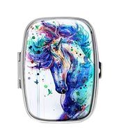 LuxSweet Rainbow Horse Decorative Boxes Silver Rectangular Pill Box Medicine Tablet Holder Wallet Organizer Case for Pocket or Purse