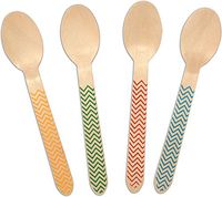 CaterEco 200-Piece Birchwood Compostable Spoons, Zig Zag Print