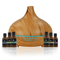 ThreadNanny 300ml Cool Mist Humidifier Ultrasonic Aroma Diffuser + 6 Bottles of Essential Oils for Office Home Bedroom Living Room Study Yoga Spa - Light Wood Grain