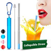 Telescopic Straws Reusable with Case,Collapsible Straw Stainless Steel Metal Straws for Drinking,Portable Folding Straw with Keychain, Cleaning Brush,Sea Blue