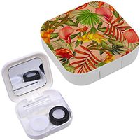 Portable Contact Lens Case Box Travel Kit Mirror + Bottle + Tweezers Container Holder [ Tropical Flower Plant Leaf ]