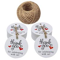 Paper Gift Tags,Thank You for Celebrating with Us Tags,100 Pcs Round White Tags for Wedding Baby Shower Party Favors with 100 Feet Jute Twine
