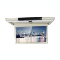 CARAVAN 4K Flip Down Monitor, 15.6" Wide Screen High Resolution Roof Mount Monitor with 1080p HDMI&USB Input, FM&IR Transmitter（Beige）