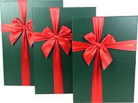 Cypress Lane Rectangular Rigid Gift Boxes with Ribbon, Christmas Gift Boxes, a Nested Set of 3 (Green/Red)