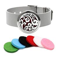 Jovivi 316L Stainless Steel Openable Tree of Life Aromatherapy Essential Oils Diffuser Locket Bracelet Mesh Band Bangle with 6 Felt Pads