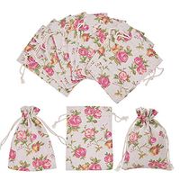 PH PandaHall 30pcs Flower Burlap Drawstring Bags, 3.7x5.3 Rose Burlap Gift Bag Jute Jewelry Pouches Bags for Wedding Party Shower Birthday Christmas