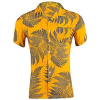 Men Slim Short Sleeve Button Down Shirts - Stylish Casual Beach Hawaiian Printed Turn-Down Collar Tops with Pocket