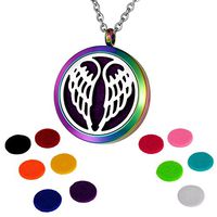 HOUSWEETY Aromatherapy Essential Oil Diffuser Necklace-Stainless Steel Locket Pendant,11 Refill Pads (Engraving)