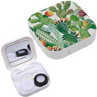 Portable Contact Lens Case Box Travel Kit Mirror + Bottle + Tweezers Container Holder [ White Cactus ]