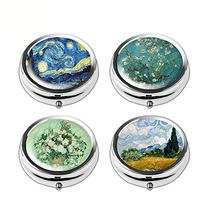 Pill Box Set of 4 - Lizimandu Compact 3 Compartment Medicine Case, Pill Box for Pocket or Purse (Van Gogh2)