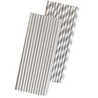 Silver and White Paper Straws - Stripe and Chevron - 7.75 Inches - 50 Pack - Outside the Box Papers Brand