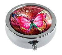 Hiuyi Butterfly Custom Personalized Round Pill Box Pocket Wallet Travel Pill Vitamin Decorative Box Protector