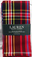 Lauren Ralph Lauren Baker Hoiday Plaid Red Napkins | Set of 4 | 20" x 20"