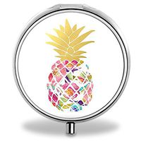 Pineapple Pill Case, Round Stainless Drug Organizer Container Medicine Cover for Pocket Daily&Weekly