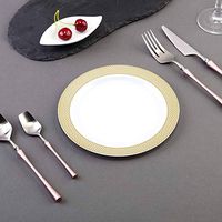 Efavormart 50 Pieces 8" White Disposable Round Salad Dessert Plate With Gold Checkered Rim for Wedding Banquet Party Decor