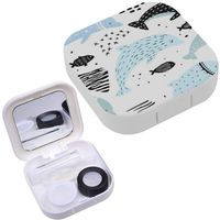 Portable Contact Lens Case Box Travel Kit Mirror + Bottle + Tweezers Container Holder [ Nautical Dolphins Childish ]