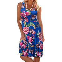 TWGONE Tank Dresses For Women Plus Size Casual Sleeveless Scoop Neck Printed Mini Beach Dress (Small,Hot pink)