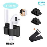 2 Packs CoolKo Newest Black Silicone Watch Band Holder Strap - Anti-Lost AirPods Carrying Case for iPhone AirPods [2 Pieces of Black AirPod Holder with Wise Strap]