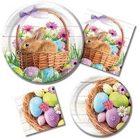 Happy Easter Morning - Plates & Napkins - 8 Guest Party Bundle - 4 Items: Dinner & Dessert Plates, Luncheon & Beverage Napkins