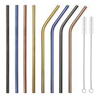 Awareisn Stainless Steel Drinking Straws Reusable Metal Straws 215mm x 8mm(Bent 6.1” x 8mm) Set of 8 and 2 Cleaning Brushes(4 Straght |4 Bent |2 Brushes)(Colors of Gold |BLUE GOLD|Rose Gold | Black)